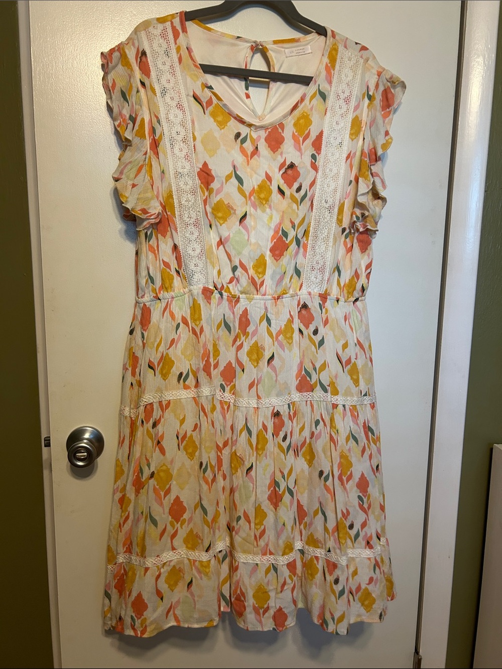 Floral Tiered Dress with Coral and Yellow Accents